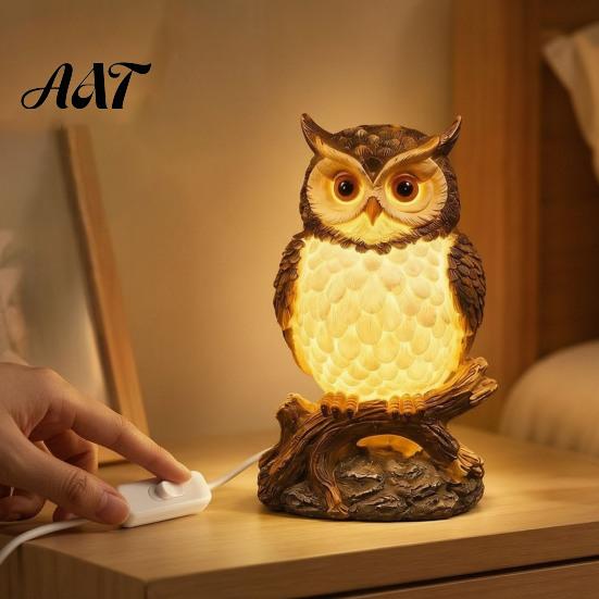 Cute Bedside Nightlight for Bedroom 3D Animal LED Night Light, Resin Dolphin Owl Lion Sculpture Table Light Kids Lamp, USB Desk Decor