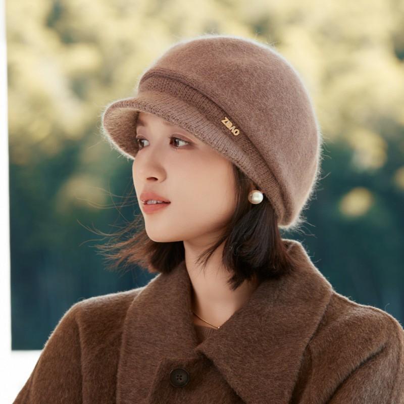 Womens Knitted Wool Blend Beanie Hat With Ear Protection Short Brim Cap Winter Stylish Elegant Warm Windproof