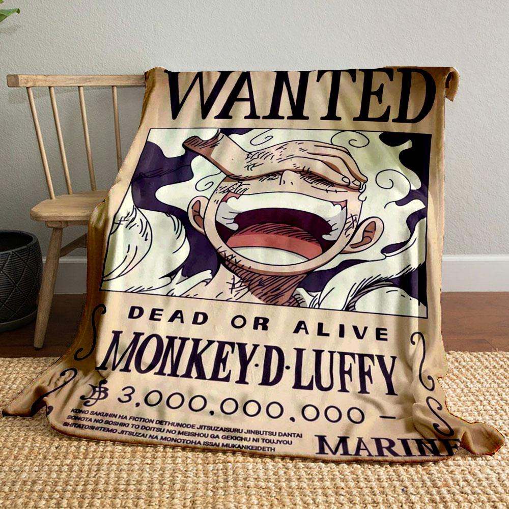 One Piece Anime Themed with Gear 5 Luffy Wanted Poster Design bedroom Blanket for Livingroom Couch lunch break throw for Friend's festival Gift