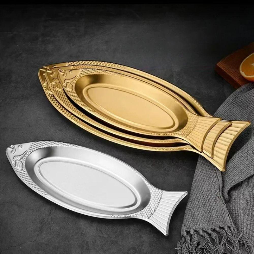 Oval Steamed Fish Plate Fish-Shaped Tray Plates Creative Barbecue Plate