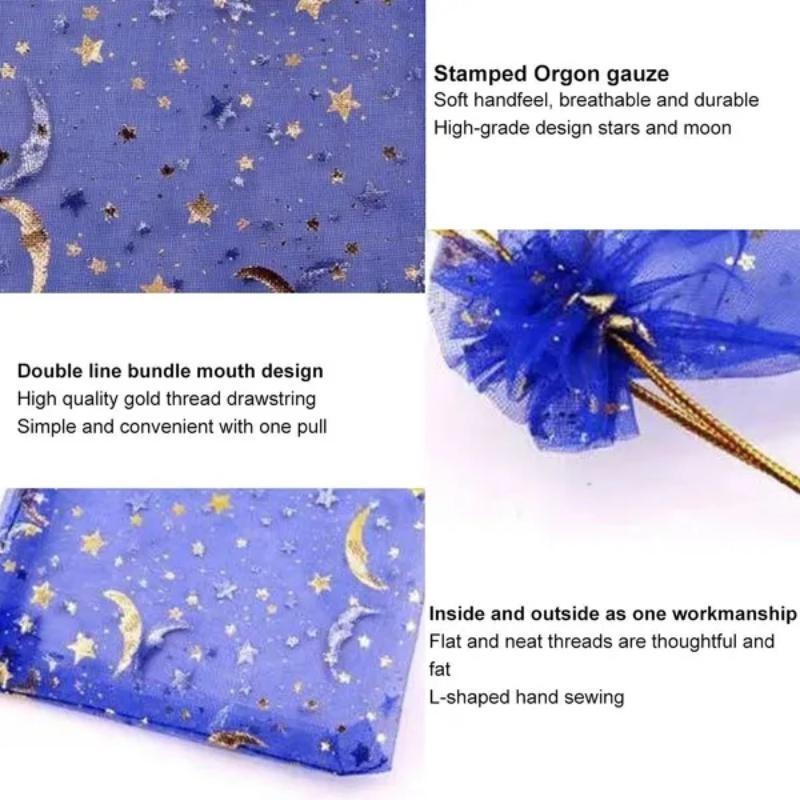 100PCS Stars & Moon Design Organza Sheer Gauze Element Jewelry Bags Tulle Fabric Wedding Gift Bags Sachet OrganzaGift Bag