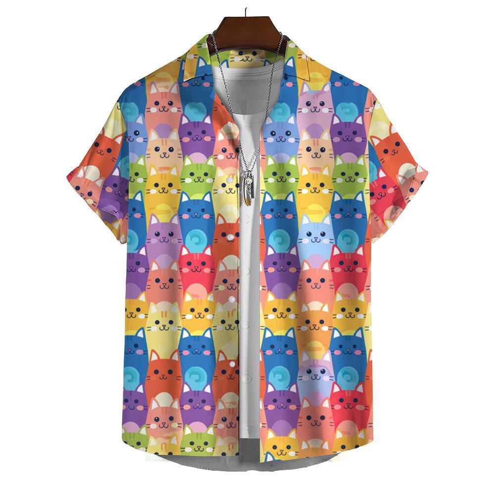 Funny Men's Shirts For Men 3d Cute cat Print Tops Casual Men's Clothing Summer Short Sleeved Tops Tee Loose Oversized Shirt