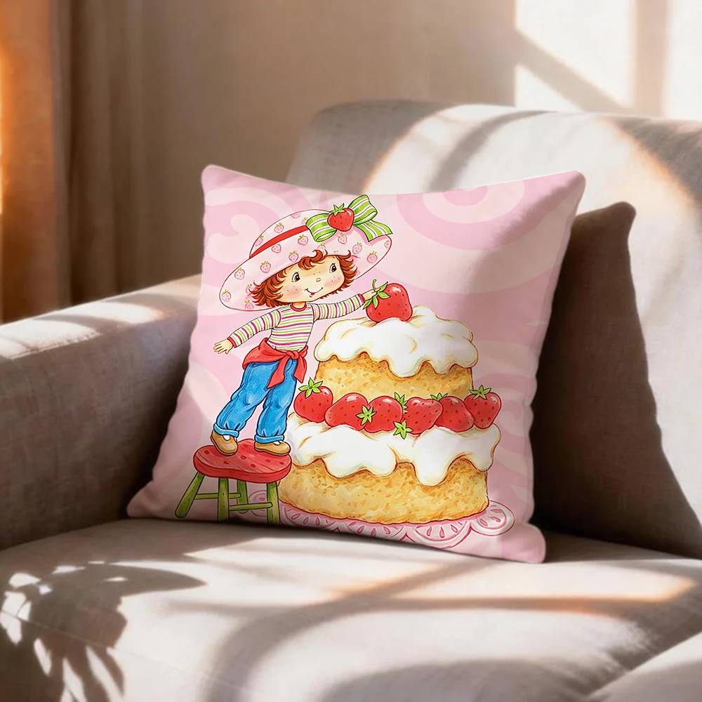 SStrawberry Cartoon SShortcake Girl Pillow Case Pattern Printed Pillowcase For Living Room Sofa Cushion Cover