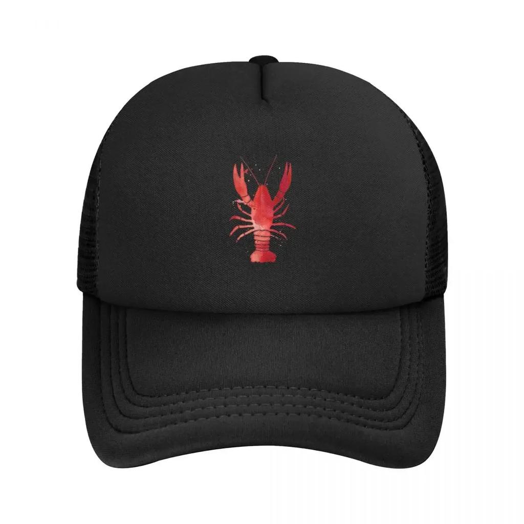 Watercolor Red Lobster Mesh Baseball Caps Snapback Baseball Hats Breathable Casual Casquette Outdoor For Unisexs And Womens