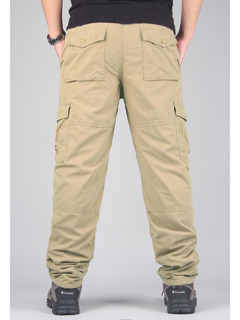 Мужские уличные брюки-карго с множеством карманов и флисовой подкладкой