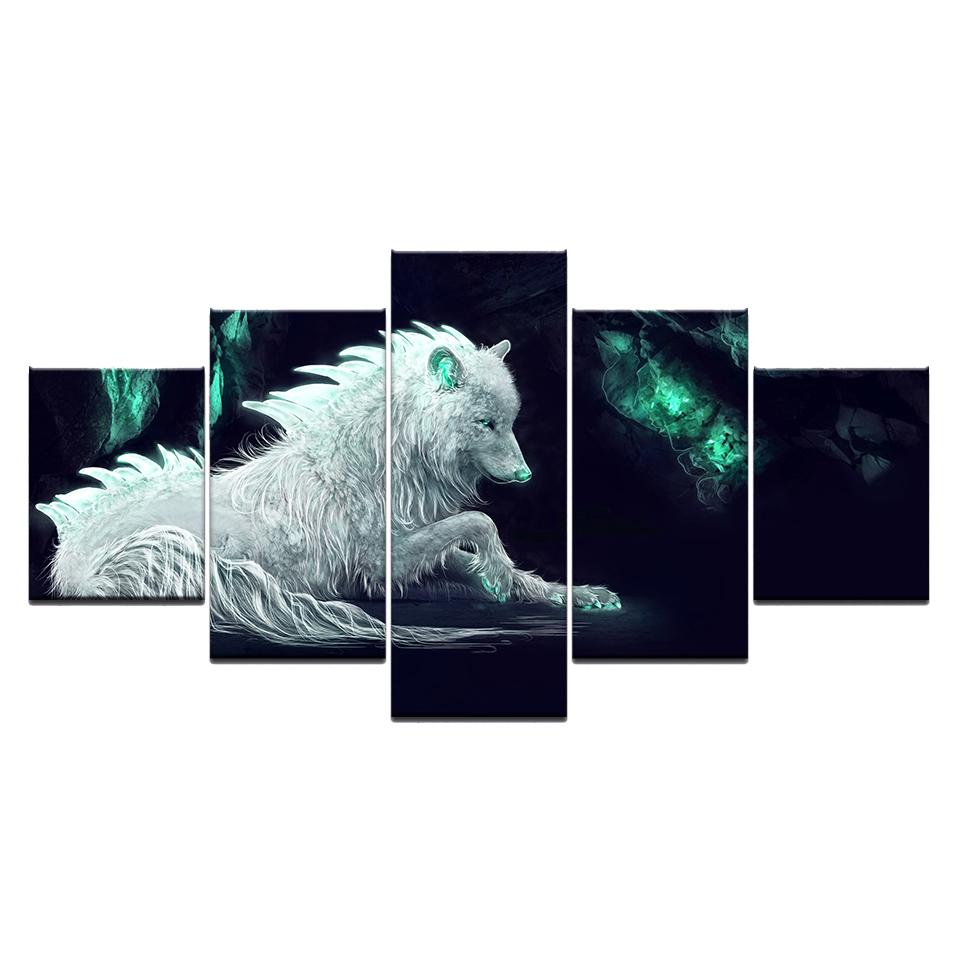 Wall Art Canvas Painting 5 Pieces Animal Wolf Poster And Picture For Living Room Decoration Prints Kids Room Creative No Frame