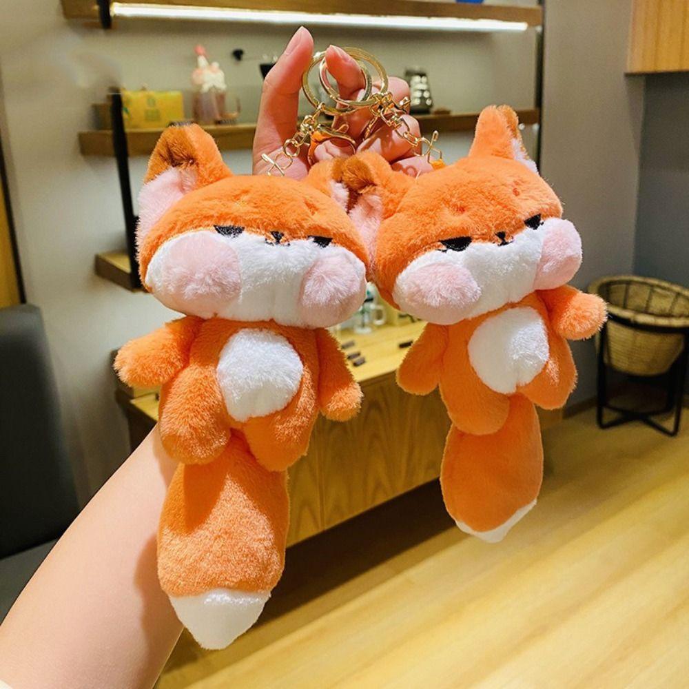 Plush Cartoon Big Tail Orange Car Keychain Cartoon Big Tail Doll Pendant  Kids Children Girls Boys