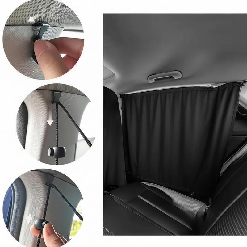 4Pcs Car Privacy Curtains Universal Divider Curtain Between Rear Seat Auto Blackout Sun Shades Side Window Covers Accessories