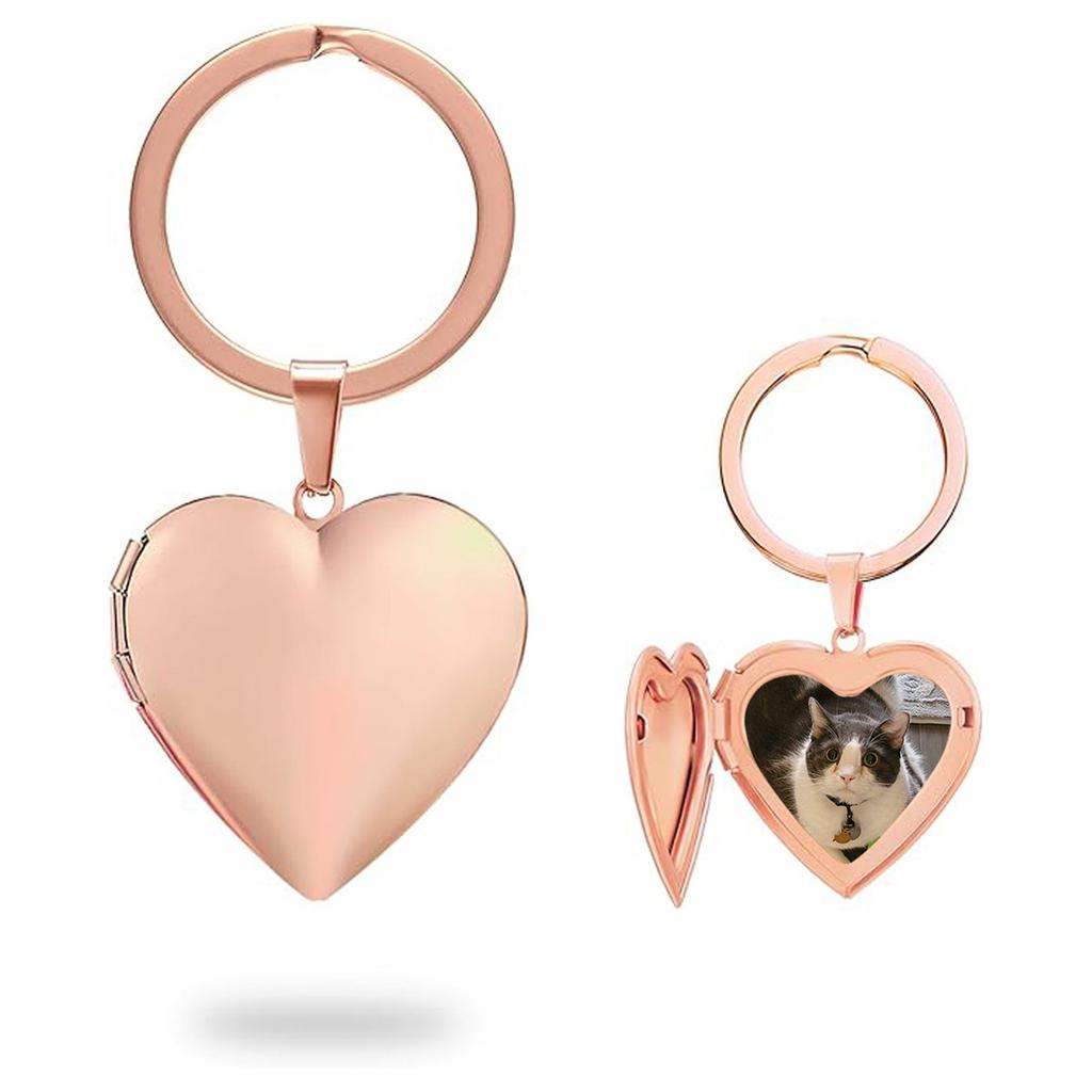 Customization - Carving Stainless Steel Peach Heart Picture Box Pendant, Photo Love Keychain