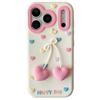 For iPhone 17 Pro Silicone Case Cute Heart Shape Pendant Shockproof Phone Back Cover