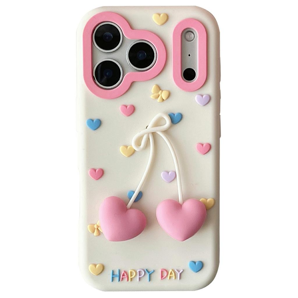 For iPhone 17 Pro Silicone Case Cute Heart Shape Pendant Shockproof Phone Back Cover