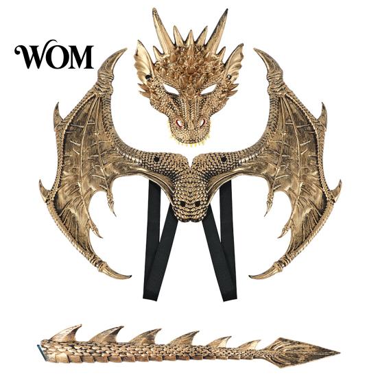 Dragon Mask And Wings Combo Children's Costumes Set, with Tail Wing, Lightweight Set Dress Up Cosplay Costumes, for Ages 3-12 Halloween Party