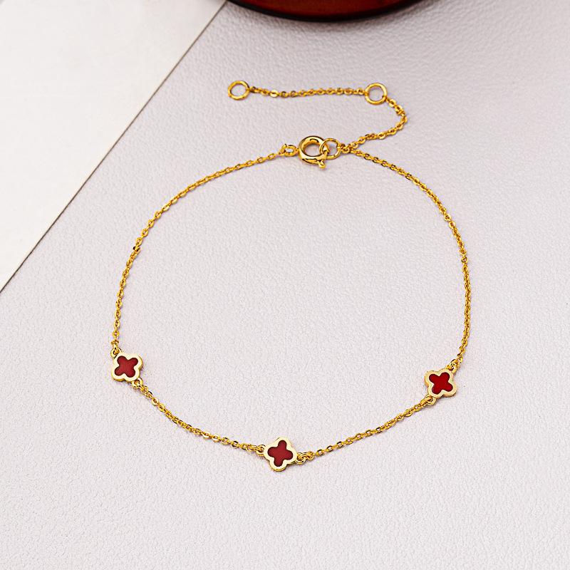 Copper-plated 18K real gold mini four-leaf clover bracelet, femininity love butterfly jewelry, colorful drip glaze niche jewelry