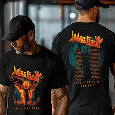 Judas Priest Щит Боли Тур 2025 Крылатый Демон Двусторонний Унисекс Футболка Высококлассная Роскошь Для Мужчин и Женщин Топ Y2k