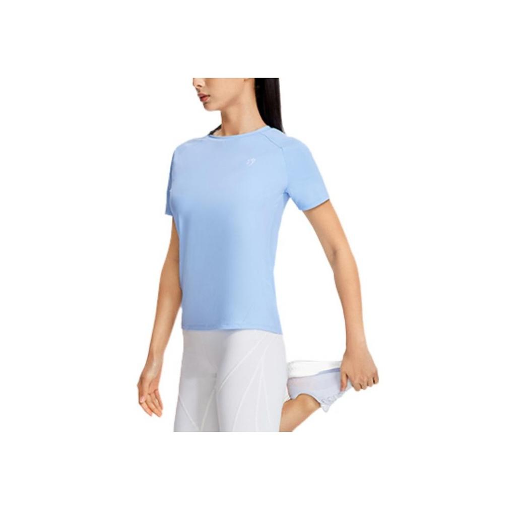 Li Ning Training Series Solid Color Round Neck Pullover Short Sleeve T-Shirt Women Tops Snow-Blue ATSSA12-3