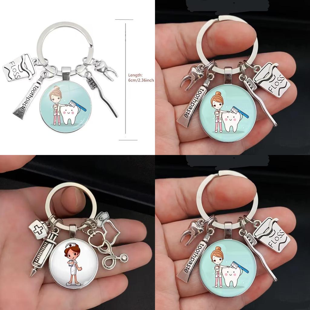 Dental Care Nurse Keychain With Medical Syringe And Stethoscope For Gift And Celebration
