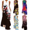 2024 Summer Retro Print Multicolor V-neck Sleeveless Long Dress