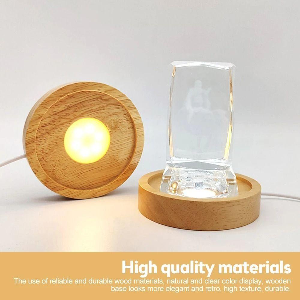 Round Wooden LED Light Base Multicolor USB Display Night Lamp Holder Bars