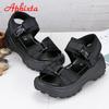 Aphixta 6cm/2.36 Inch Summer Platform Buckle Sandals Women Height Increasing Thick Bottom Canvas Women Shoes Slides