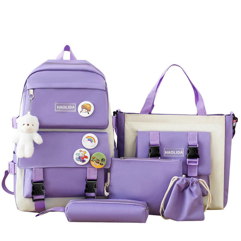 5 шт. наборы холщовых школьных ранцев для девочек-подростков, женские рюкзаки, холщовые детские сумки для начальной школы, студенческие рюкзаки для ноутбуков