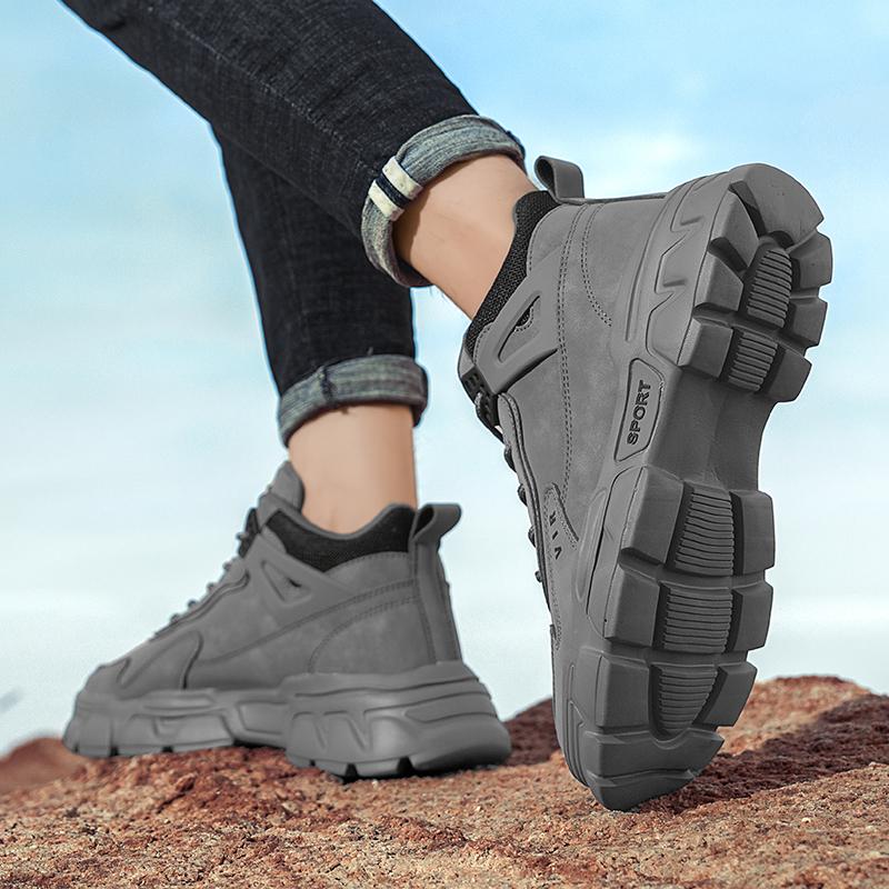 Trend Men's Autumn Mountaineering New Motorcycle Boots Outdoor Thick Soled Wear-resistant Lace Up Work Casual Sneakers Shoes