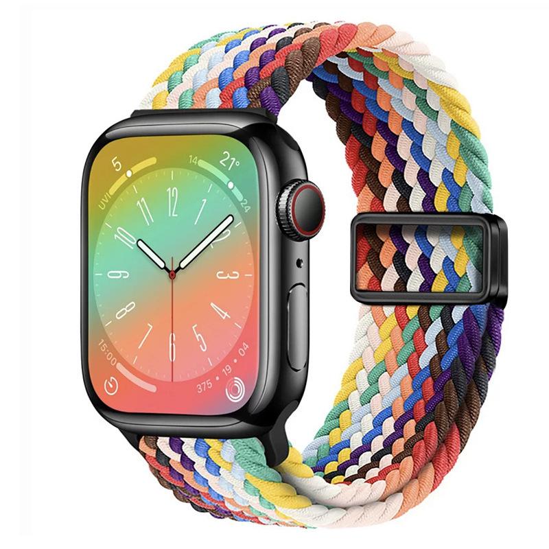 Совместимо с Apple Watch S10, iWatch 11, Xiaomi 9, Huawei; Нейлоновый ремешок с магнитной пряжкой "Радуга".
