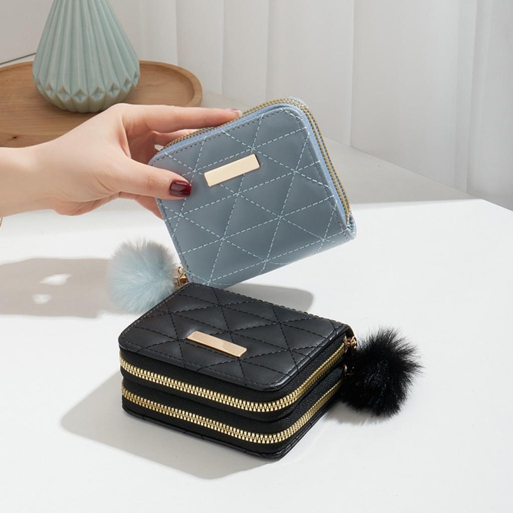 Маленькая сумка-меховой шарик, Двухслойный кошелек, Алмазная сетка, Женский, Короткий, Ручной, Кошелек для монет