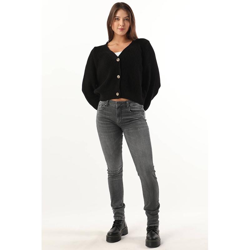 Женские прямые зауженные джинсы со средней посадкой темно-серые