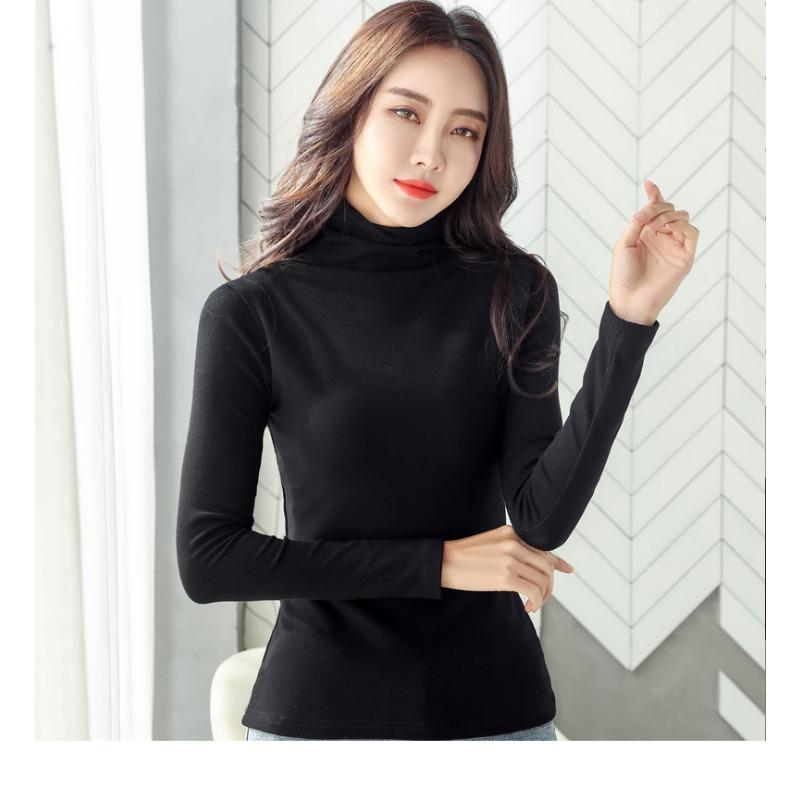 Women S Long Sleeve High Neck Fleece Lined Solid Slim Fit Basic T Shirt