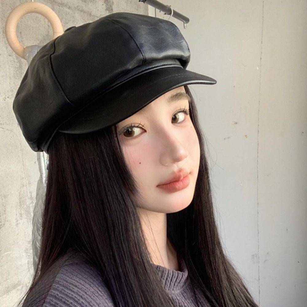 Однотонный берет из искусственной кожи, кепка, шляпа художника Харадзюку, ретро Y2k, берет, шляпа, мужская, женская