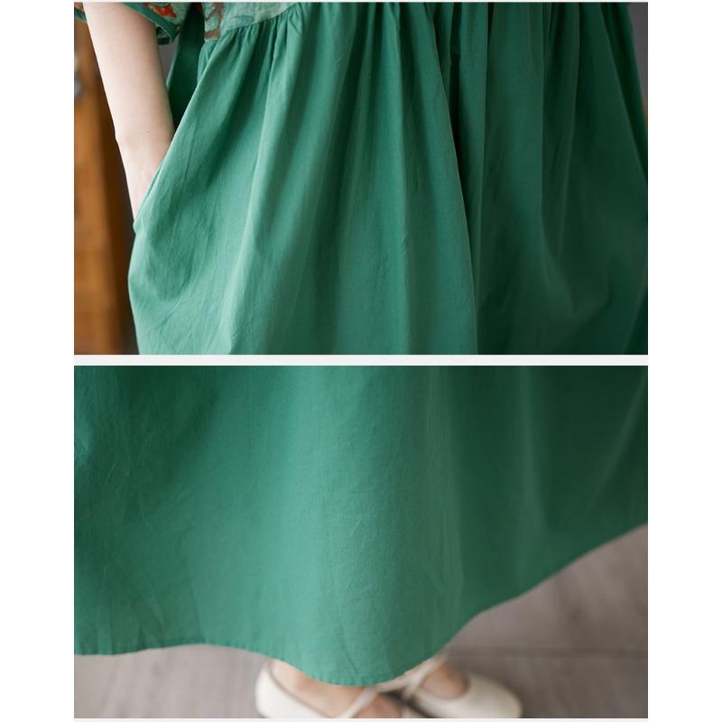 DIMANAF 2025 Plus Size Summer Women Basic Dress Vintage Floral Printing Casual Loose V-Neck Long Dress Maxi