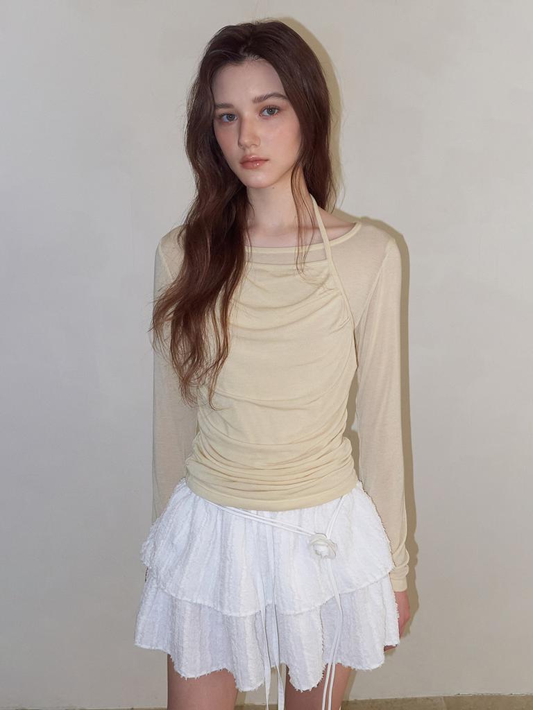ETMON Halter Shirring T-Shirt, Light Yellow