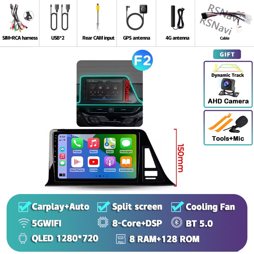Android 14 Carplay Auto Для Toyota C-HR 2016 - 2020 Автомагнитола Мультимедийный DVD-стерео 360 Камера Навигация Видео AI Голосовое управление