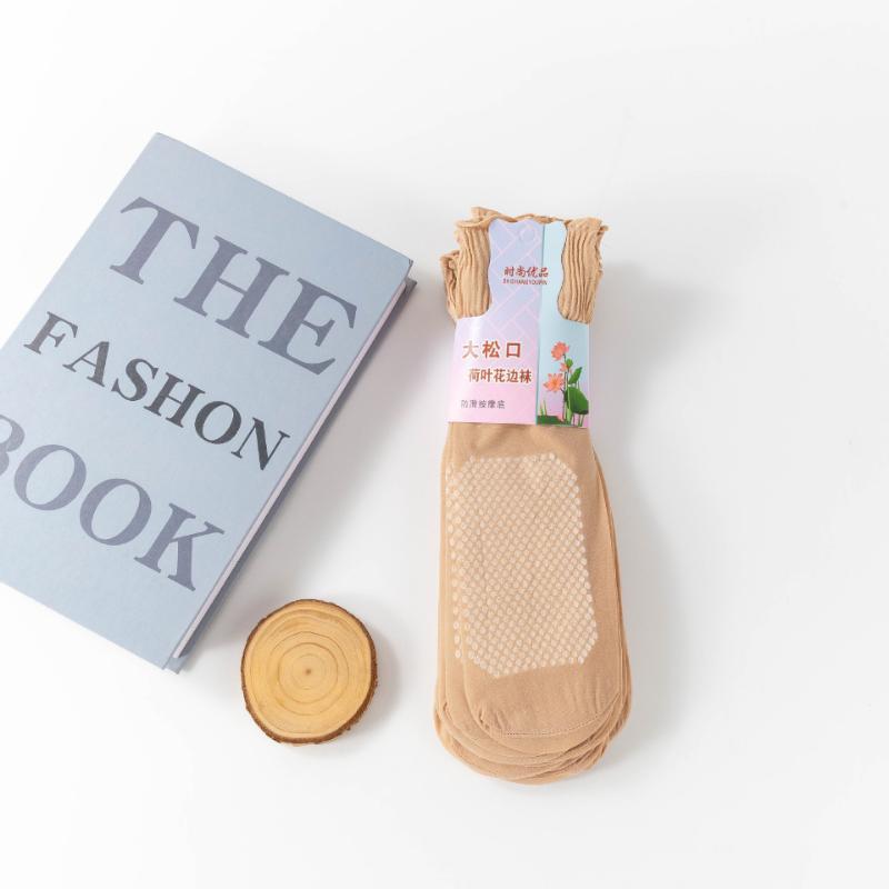 5/10 Pairs Women's Upgraded Ruffled Socks Cotton Soled Massage Socks Ultra-Thin Non-Slip Anti-Snatch Mid-calf Socks Lot