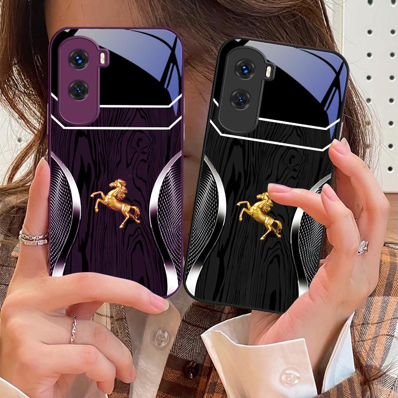 Золотая лошадь с текстурой дерева Для Honor 200 90 8X 9X Pro Lite P50 P40 Nova 10 11i P60 Magic4 6 Mate 20 50 Закаленное стекло Чехол для телефона