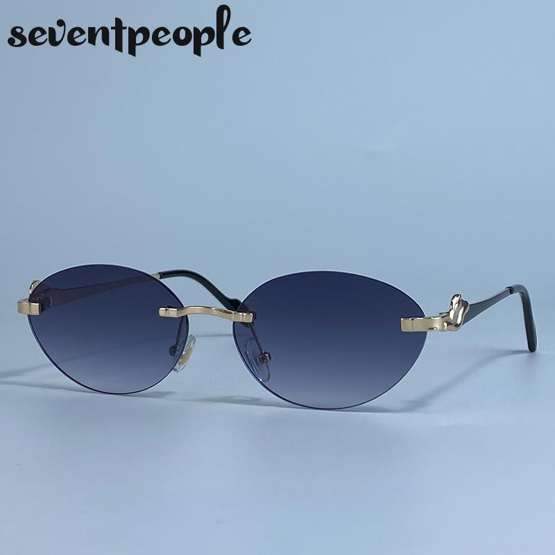 Small Frame Oval Rimless Sunglasses Women Luxury Brand Vintage Frameless Punk Sun Glasses For Ladies Trendy Outdoor Shades