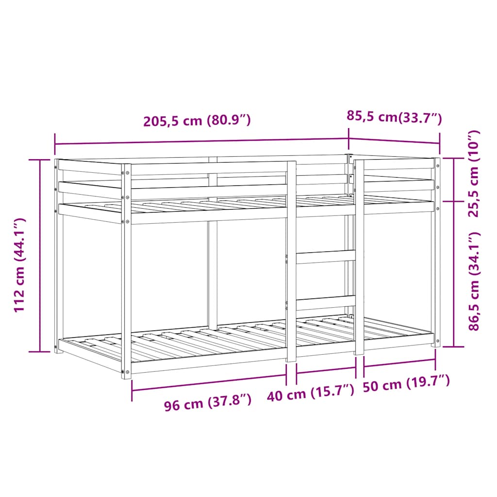 Bunk Bed with Curtains White & Black 80 x 200 cm Pine Wood
