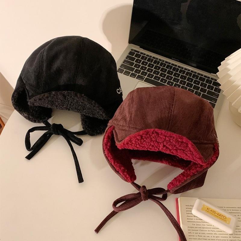 Large Earflap Beanie Hat Women Solid Color Warm Fleece Lined Fashionable Winter Outdoor