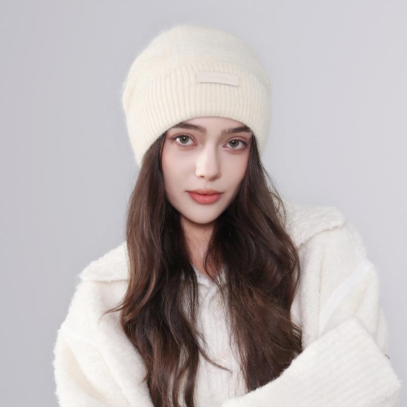 New Hat Women'S Winter Knitted Wool Hat Solid Color Versatile Warm Protection Wool Knitted Stacking Hat Cold Hat