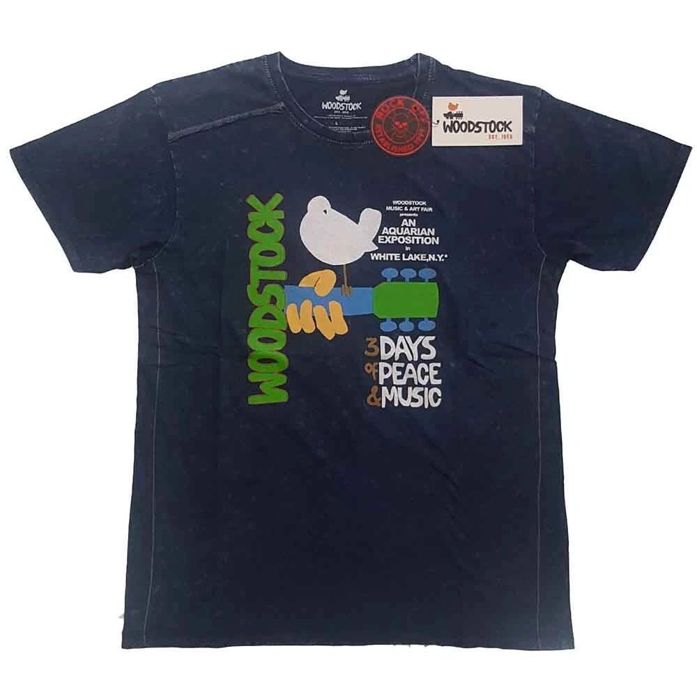 Woodstock 'Poster' Blue Snow Wash T shirt - NEW