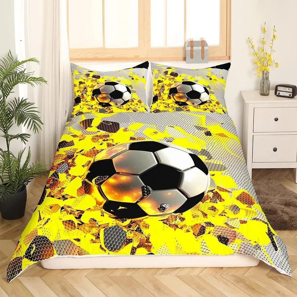 Футбольный комплект постельного белья King Queen Полноразмерный футбольный узор полиэстеровый пододеяльник для детей подростковый футбольный комплект постельного белья