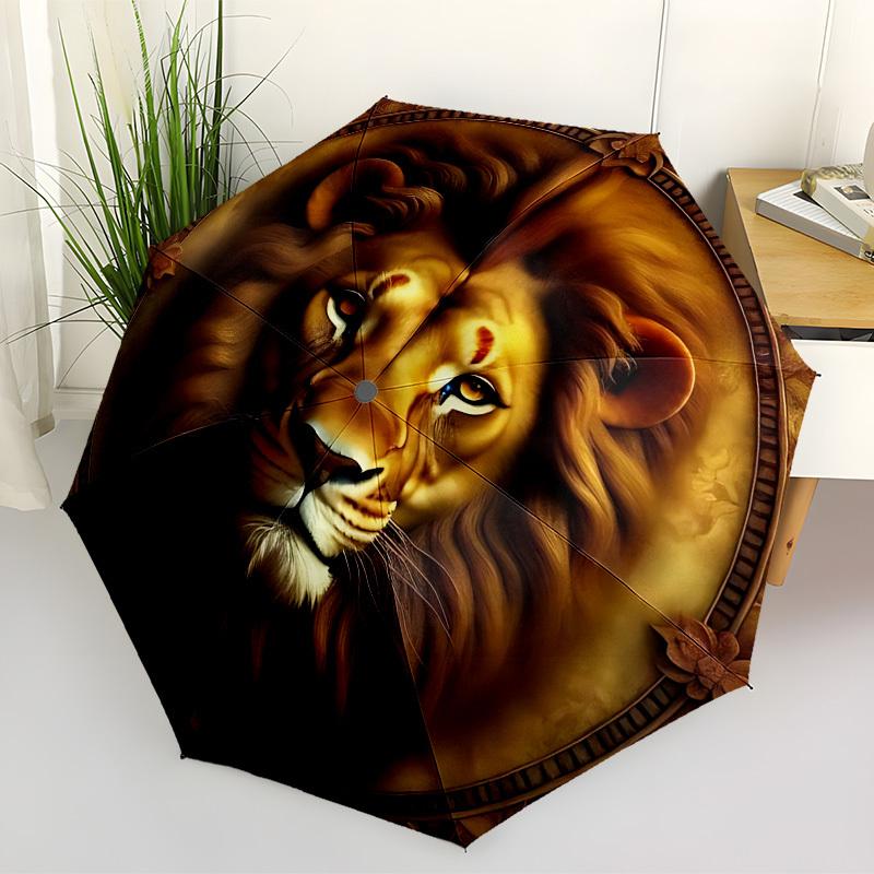 1PC Lion Head Ornament Automatic 8-Bone Folding Umbrella - Durable Polyester & Iron Frame,Userfriendly Operation y250929116