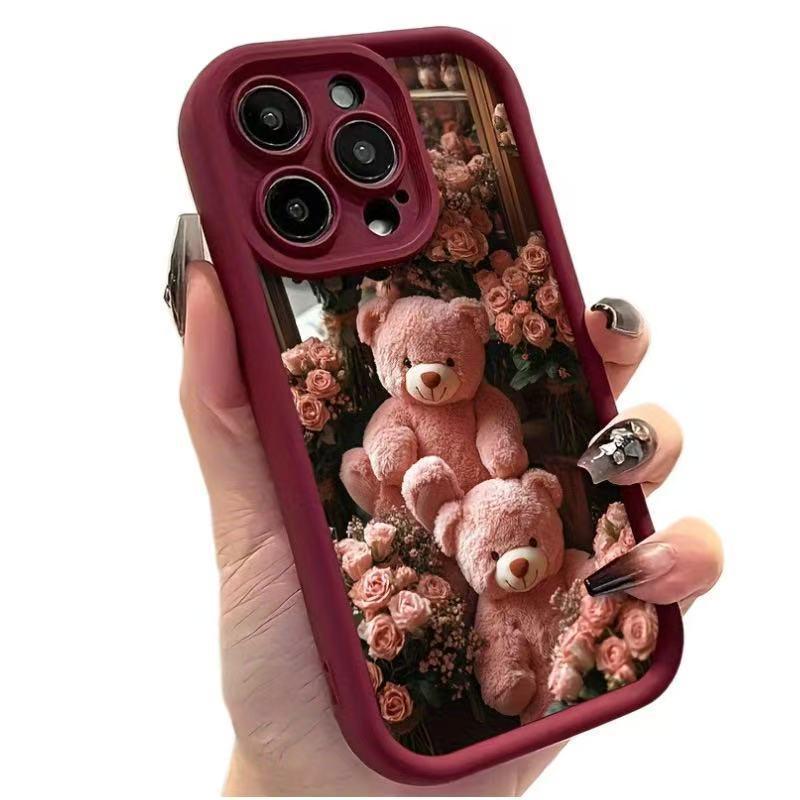 Чехол Розовый Мишка для iPhone 13/14/15/16/17 Pro Max - Забавный и Стильный