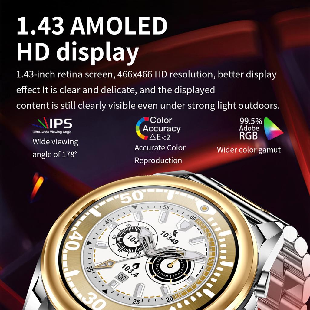 KC83 AMOLED Экран Мужские Смарт-часы с Bluetooth-звонком 1ATM Водонепроницаемый Фитнес-браслет с 2 ремешками