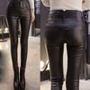 2022 New Thicken Black Leather Pants High Waist Skinny Pants Winter Warm Women's Trousers