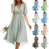 Женское летнее свободное платье с V-образным вырезом и коротким рукавом, элегантное платье