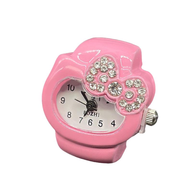 Clock Ring Bow Water Diamond Cute Simple Fashionable Unique Ring Versatile Colorful Ring Watch Exquisite Gift
