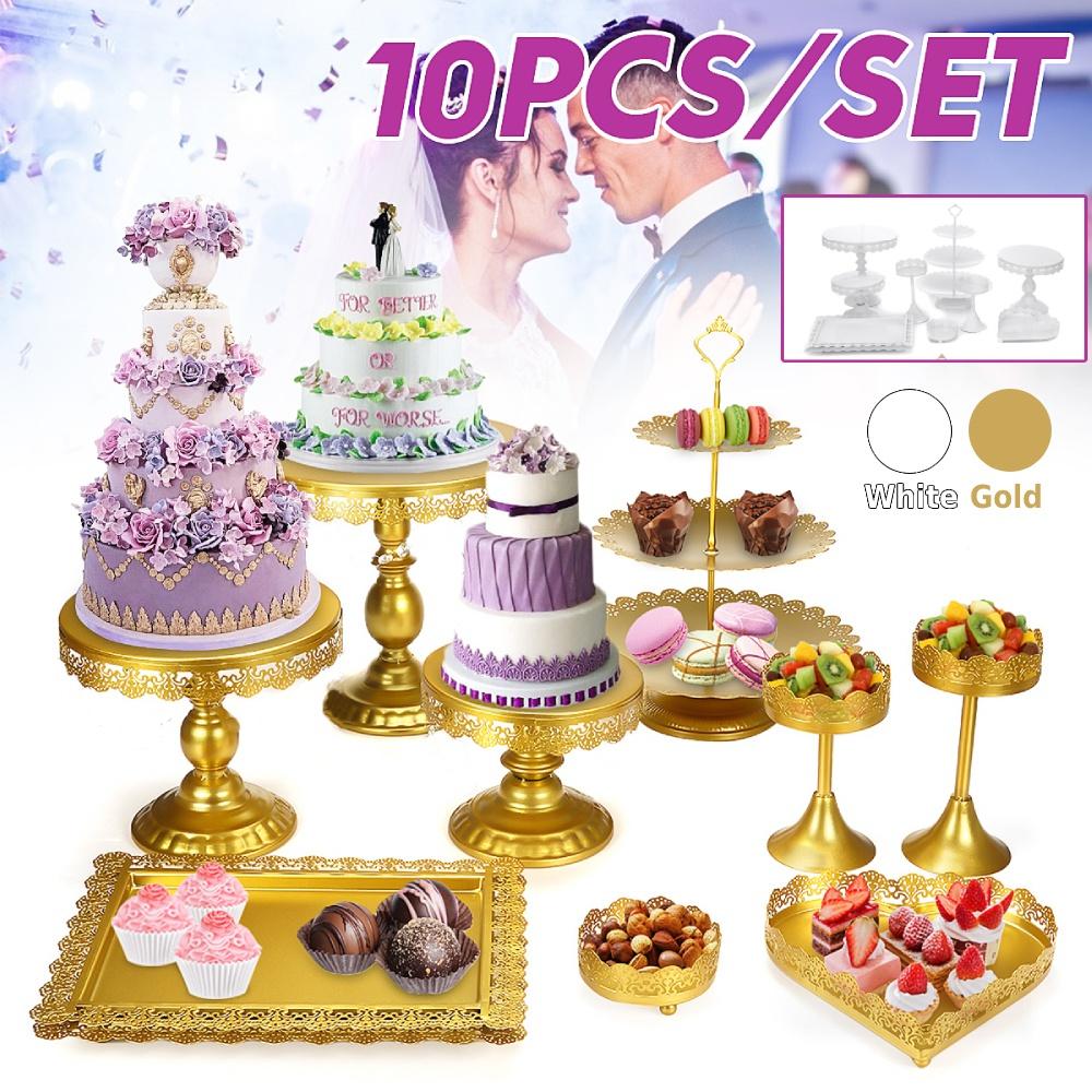 10 шт., набор подставок для торта, золотой, белый, круглый, металлический, с кристаллами, подставка для десерта, кекс, стандартная подставка для свадебной вечеринки, торта