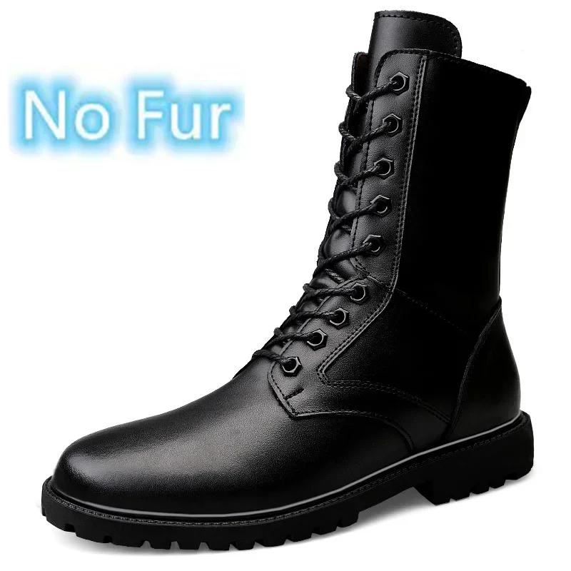 Ботильоны мужские из натуральной кожи, мужские зимние плюшевые ботинки для снега, высококачественные зимние мужские высокие ботинки, высококачественные охотничьи ботинки