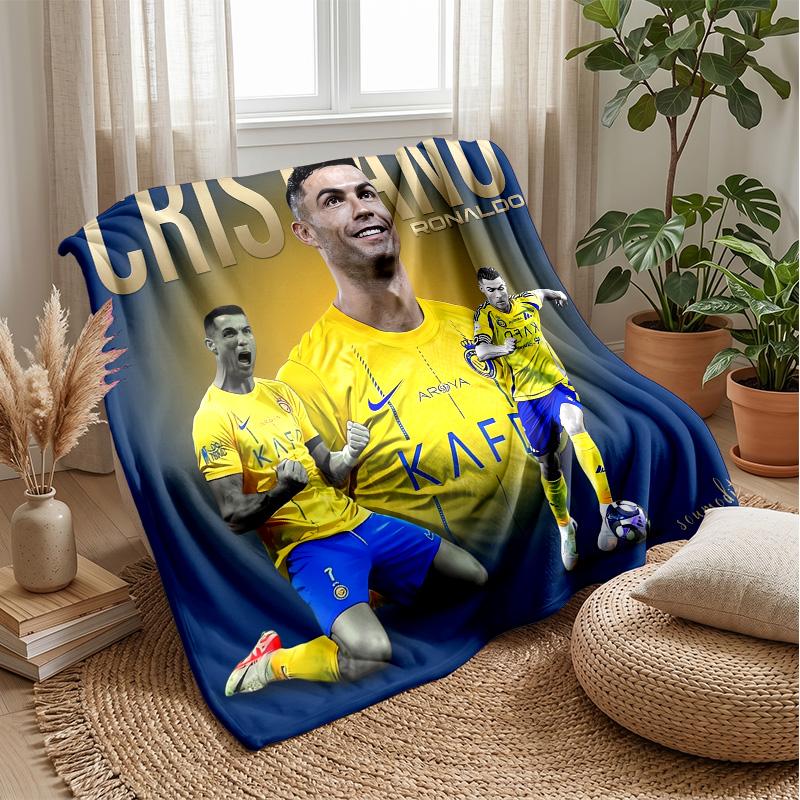 Cristiano Ronaldo Printed Flannel Blanket Skin Friendly Warm Decorative Throw for Indoor Couch Bed Daily Use